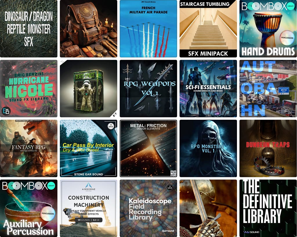 20 great new sound libraries: Sword fights, horror sci-fi, Floridian hurricanes, dinosaurs and dragons, and much more!