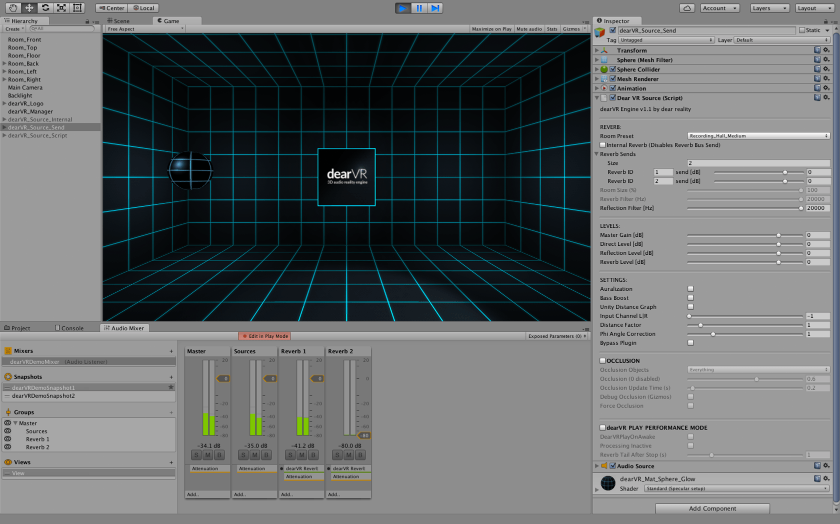 The dearVR audio engine interface for Unity.