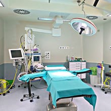Hospital surgery interior with medical equipment.
