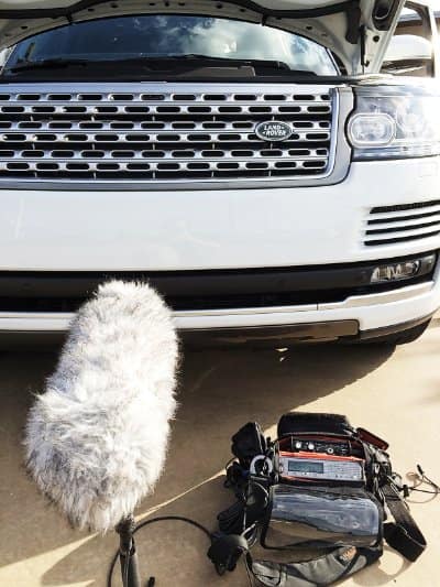A mic and recording interface capture the engine sounds of a Land Rover