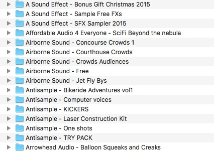 A list of sound effects library folders