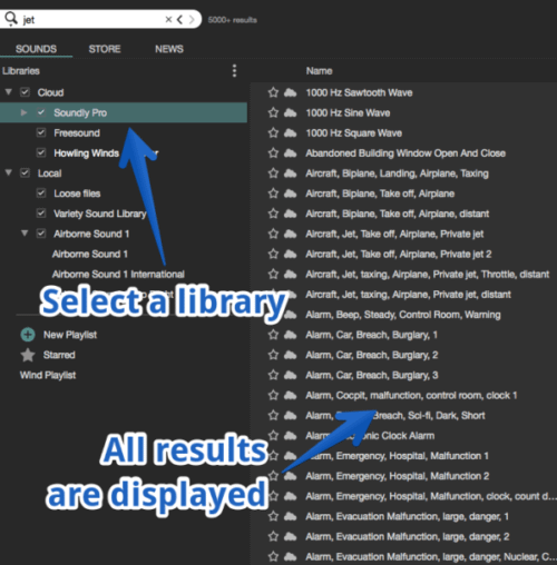 Select a library. All results are displayed.
