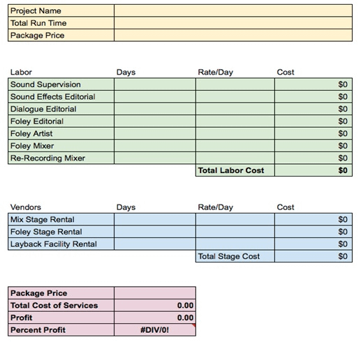 sound pricing spreadsheet