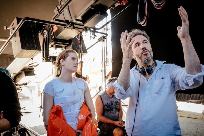 On the set of Arrival with Amy Adams and director Denis Villeneuve