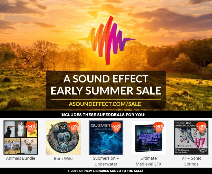 Early Summer Sale! Huge savings on 100s of sound libraries, land wild 1-day deals and get lots of bonus sounds with ANY order: