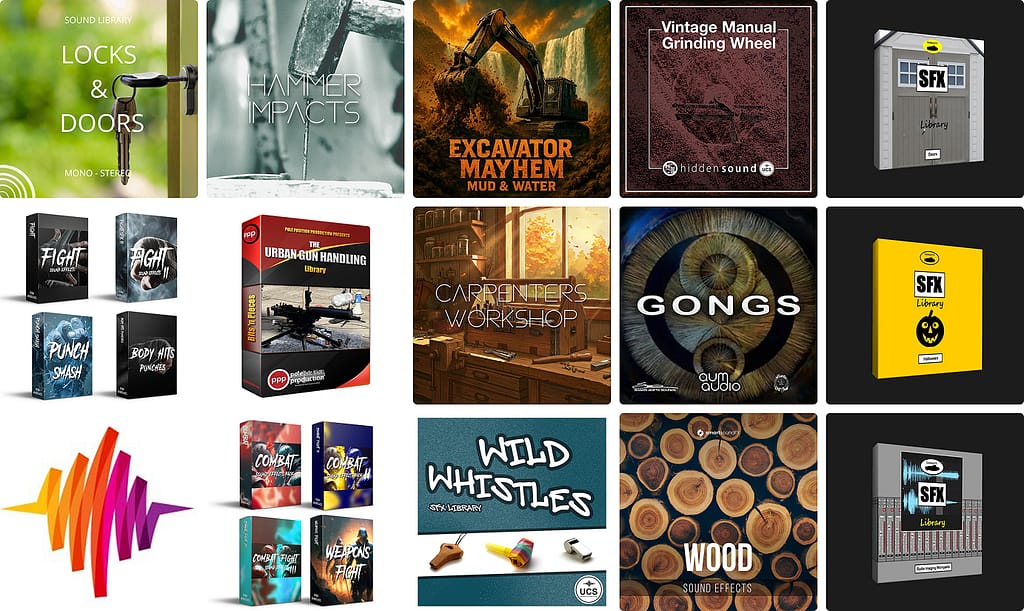 14 great new sound libraries: excavator mayhem, grinding wheels, radio imaging, wild whistles, locks & doors, and more