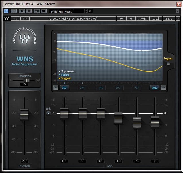 Waves WNS Noise Suppressor settings