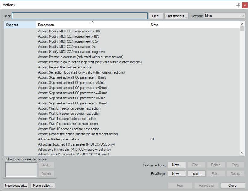 reaper shortcuts