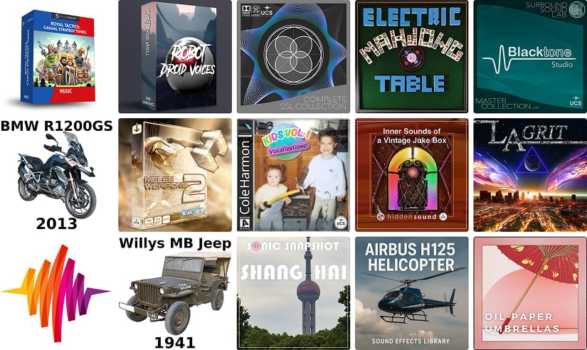 14 great new sound libraries: Vintage jukeboxes, motorcycles, helicopters, and jeeps, playful children, robotic voices, and more