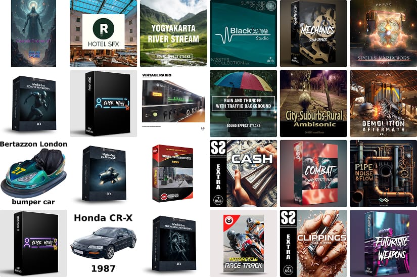 24 great new sound libraries: Bumper cars, celestial drones, Dublin ambiences, engaging click menus, intense demolition, motorcycle race tracks, and more