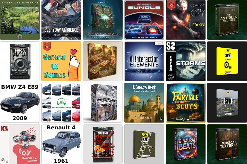24 great new sound libraries: Sacred cities, sushi gore, antique items, quadcopters, and much more