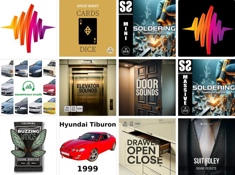 10 new sound libraries: Tabletop games, Buzzing wings, industrial soldering, versatile doors, polyester suits, and more